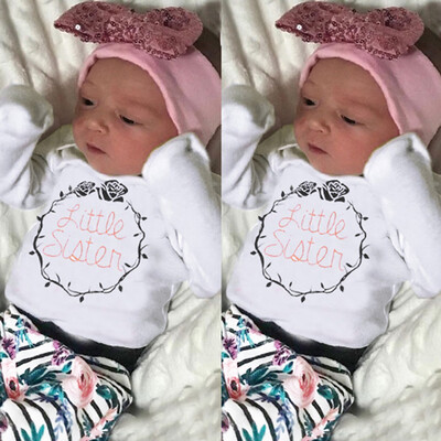 

Infant Baby Girls Long Sleeve Letter Print Romper Floral Print Pants Outfits