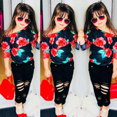

Newborn Kids Baby Girls Floral Off Shoulder Tops T-shirts Pants Outfits Clothes