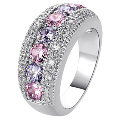 

Generous Fashion Lady Pink Cubic Zircon Tourmaline Silver Ring Size