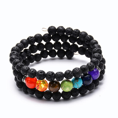 

7 Chakra Healing Bracelet Multilayer Natural Stone Lava Rock Essential Oil Diffuser Bracelets Bangles For Unisex Women Men