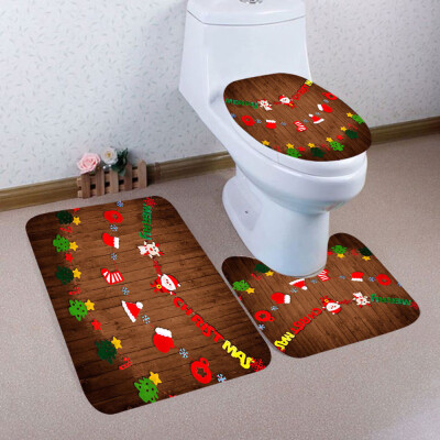 

〖Follure〗3PCS Christmas Bathroom Non-Slip Pedestal Rug Lid Toilet Cover Bath Mat Set