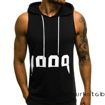 

Mens Sports Sleeveless Muscle Fit Hoodies Pullover Tank Top Vest Bodybuilding