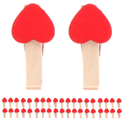 

50pcs Mini Red Love Heart Wooden Clip Long Photos Peg Memo Clips Ornaments