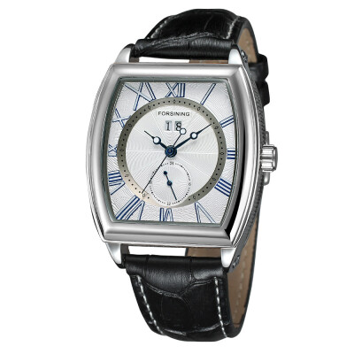 

FORSINING wine barrel watch tourbillon double fake eye band calendar mens watch automatic mechanical belt watch