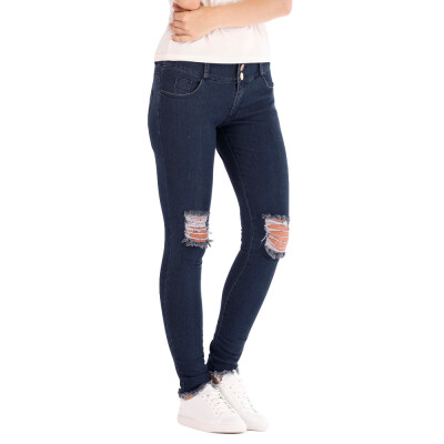 

〖Follure〗Women Low Waisted Skinny Hole Jeans Stretch Slim Pants Calf Length Pencil Jeans