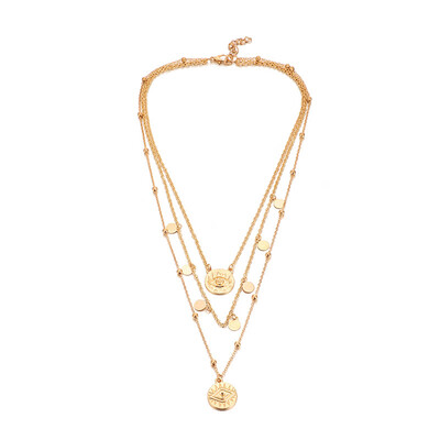 

Gold Color Sequins Beads Choker Evil Eye Pendant Necklaces for Women Coin Layered Necklace Female 2019 Fashion Jewelry New Hot