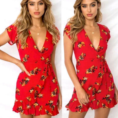 

US Women Summer Boho Mini Dress Evening Cocktail Party Beach Dress Sundress