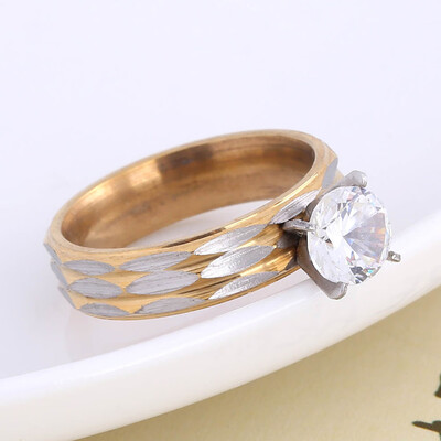 

Men Fashion Stainless Steel Rings for Women with Zircon Gold Crystal Rings