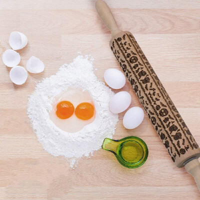 

Wooden Rolling Pin with Easy Roll Bearings Halloween Engraved Embossing Rolling Pin Baking Cookies Cake Biscuit Tarts Noodle Dough