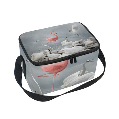 

ALAZA Lunch Box Insulated Lunch Bag Large Cooler Flamingo And White Birds Tote Bag