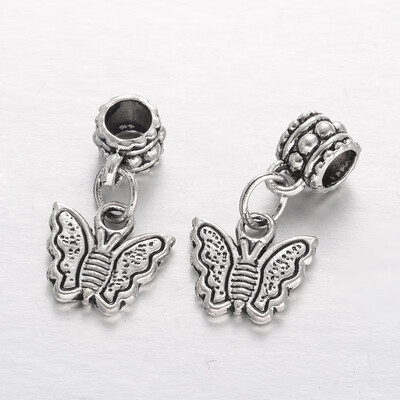 

Butterfly Tibetan Style Alloy European Dangle Beads Large Hole Pendants Antique Silver 24mm Hole 5mm
