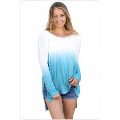 

Round neck long sleeve gradient hem top casual top