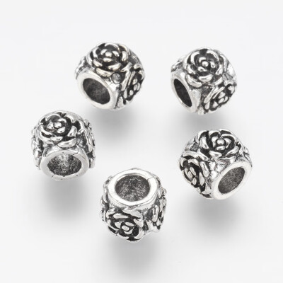 

Alloy European Beads Large Hole Beads Rondelle with Flower Pattern Antique Silver 10x8mm Hole 5mm