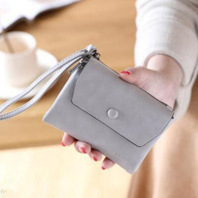 

Short Section Lady Purse PU Leather Mini Wallet Small Clutch Folding Female Card Holder Wallet W Strap