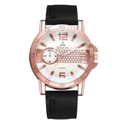 

Rose Gold Men PU Leather Watches Quartz Digital Analog Casual Wristwatch