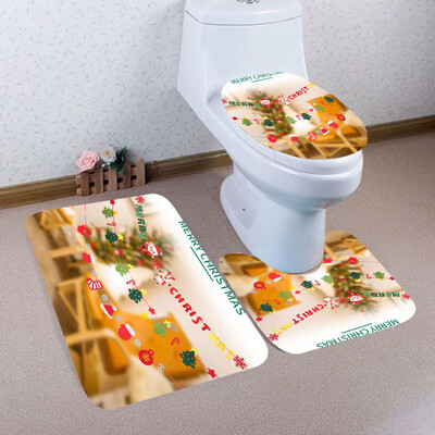 

〖Follure〗3PCS Christmas Bathroom Non-Slip Pedestal Rug Lid Toilet Cover Bath Mat Set