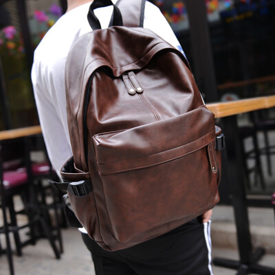 

Double-shoulder bag Korean tide business casual fashion travel computer backpack PU leather high school students bag