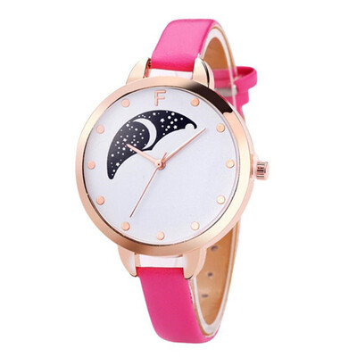 

Hot Selling Womens Watches Simple Ladies Quartz Wristwatch Moonlight Pattern Dial Leather Strap Clock Dress Reloj Mujer
