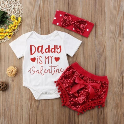 

Adorable Newborn Valentine&39s Day Clothing Baby Girls Tops Romper Sequin Shorts 3Pcs Outfits Set Clothes