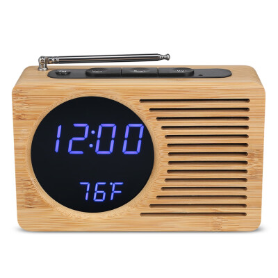 

LED Bamboo Digital FM Radio Alarm Clock for Home Bedroom Office