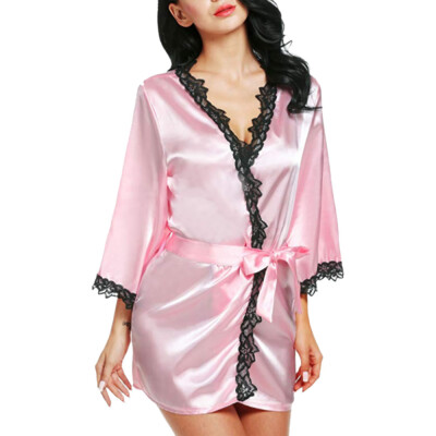 

Toponeto Women Sexy Silk Dressing Babydoll Lace Lingerie Belt Bath Robe Nightwear