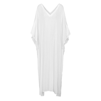 

Women Plus Size Beach Cover Ups Loose Dress V Neck Half Sleeve Solid Split Bathing Suit Beach Swimwear