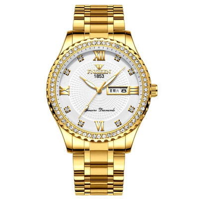 

Men gold Watches business man Top Brand Luxury Quartz Watch stainless Steel Diamond Male Clock Date Week relogio masculino