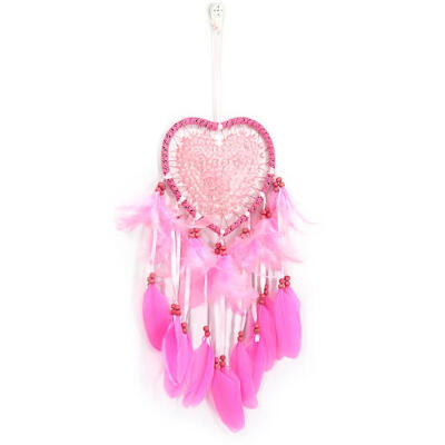 

Pink Feathers Love Heart Dream Catcher Pure Handmade Wall Hanging Pendant