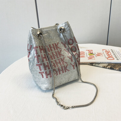 

Tailored Womens Fashion Multicolor Bag Bright Diamond Package Chain Letter Bucket Bag