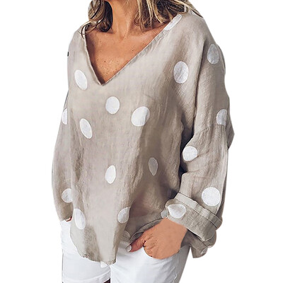 

2019 Women Casual Blouse Polka Dot Print Shirt Long Sleeve Buttons Loose Female Blouses Tops Plus Size Basic Blusas