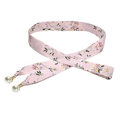 

Vintage Stripes Floral Slim Faux Pearl Pendant Women Waist Belt Strap Waistband