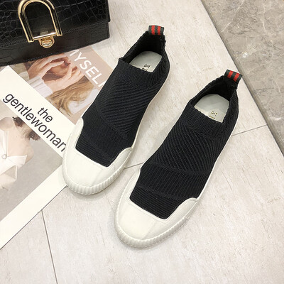 

Spring sports women shoes fly woven fabric single shoes Korean version 100 socks flat soles black students leisure board shoes gir