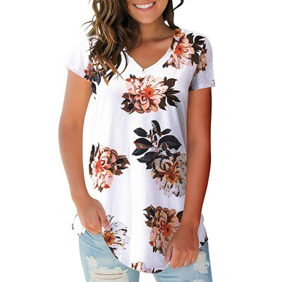 

Starmoon Women Summer Printing V Neck Short Sleeve Shirt Casual Tunic Tops Blouse