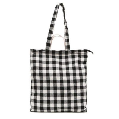 

NEW Women Bags Canvas Tote Shopping Handbag Ladies Casual Shoulder Bag Female Plaid Zipper Handbag Foldable Beach Shopper Bag