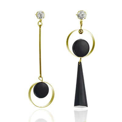 

Korean Fashion Geometric Long Asymmetry Earrings Rhinestone Circle Stud Earrings
