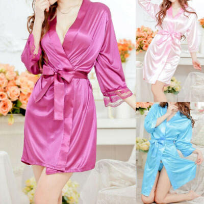 

US Womens Plain Silk Satin Robes Bridal Wedding Bridesmaid Bride Gown Bath Robe