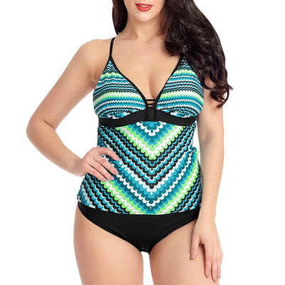 

Wave Print Low Cut Tankini Set