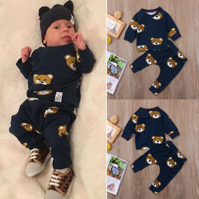 

Casual Newborn Baby Kids Boys Long Sleeve T-shirt Long Pants Cotton Outfit Set