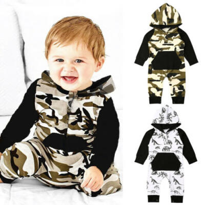 

US Newborn Baby Boy Long Sleeve DinosaurCamouflage Romper Jumpsuit Clothes Set