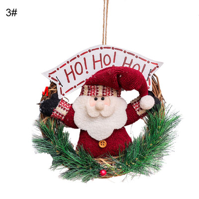 

Cute Santa Snowman Garland Rattan Hoop Christmas Home Door Wall Hanging Decor