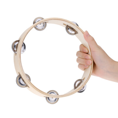 

Kids 8" Hand Held Wood Headless Tambourine Bell with Metal Single Row Jingles&Wood Quality Children Educational Musical Percus