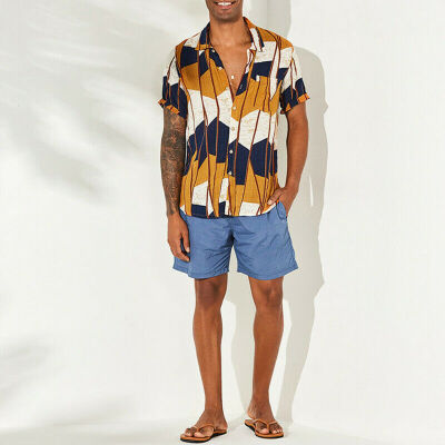 

Mens Hawaiian Summer Floral Printed Beach Short Sleeve Camp Shirt Tops Blouse