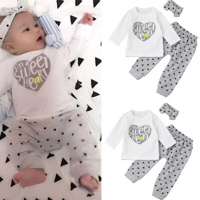 

Newborn Baby Girls Letter Print Long Sleeves TopsPantsHeadband Outfits Sets