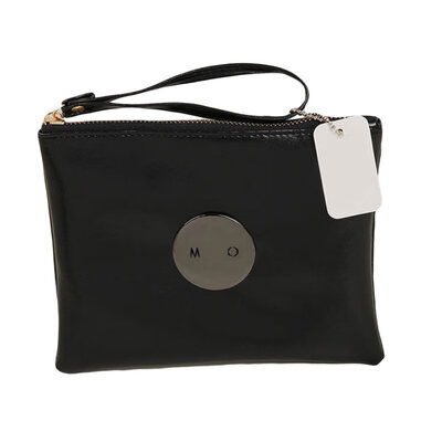 

Fashion Women Solid Color Signature Badge Disc Faux Leather Wristlet Clutch Bag