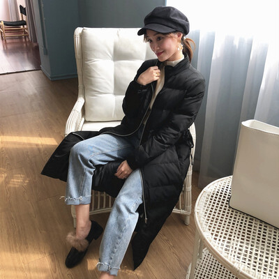 

Winter 2018 new female temperament Korean version of loose show thin pure color bread cotton-padded suit long belt waist coat