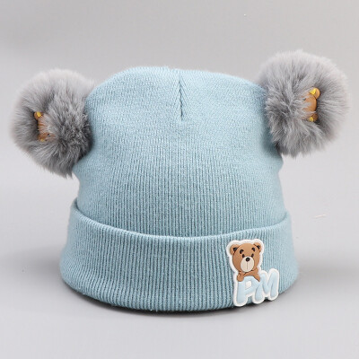 

Infants&young childrens pullover hats in autumn&winter wool knitted cotton warm cartoon cute double ball cap