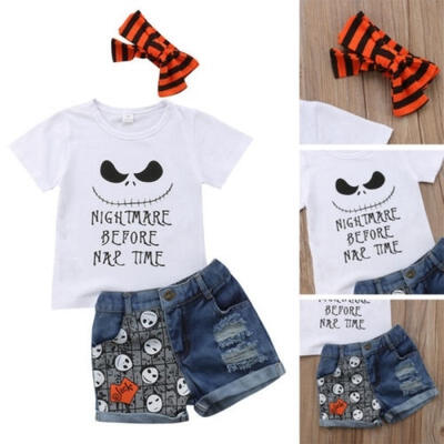 

Toddler Kids Girl T-shirt TopsDenim Shorts Pants 3PCS Clothes Outfits Set 1-6T