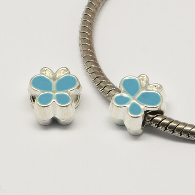 

Alloy Enamel Butterfly Large Hole European Beads Silver SkyBlue 10x10x7mm Hole 45mm