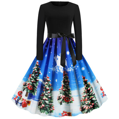 

Tailored Women Vintage Long Sleeve Christmas 1950s Housewife Evening Party Prom Dress