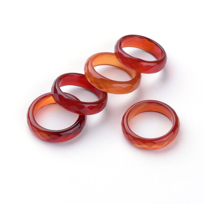 

Natural Agate Finger Ring Wide Band Ring Dyed Faceted Red 1718mm